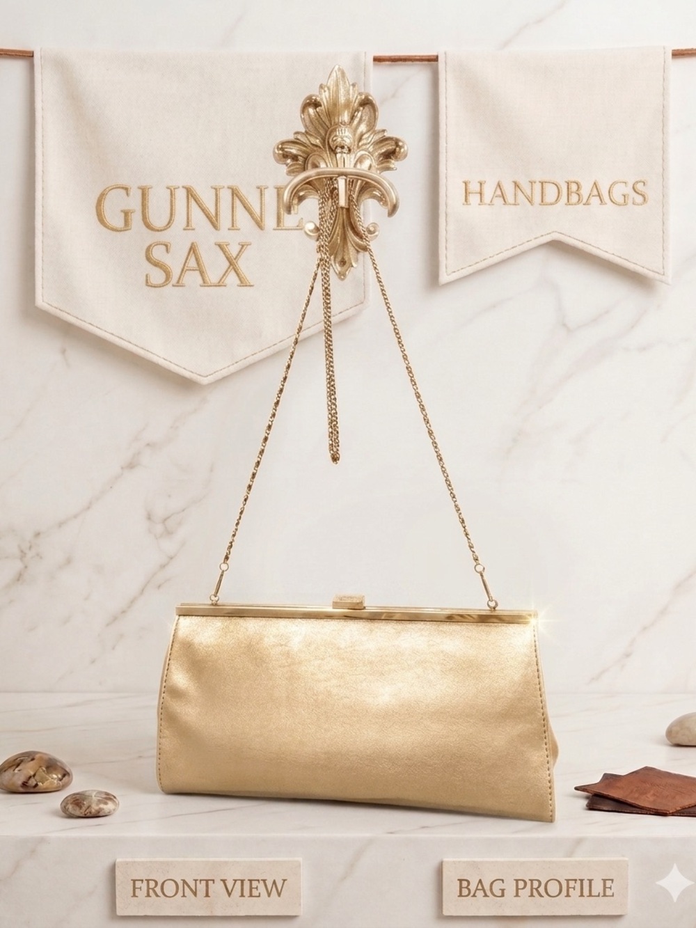 Gunne Sax Jessica McClintock Gold Formal Clutch Removable Chain Strap   11”x6.5”
